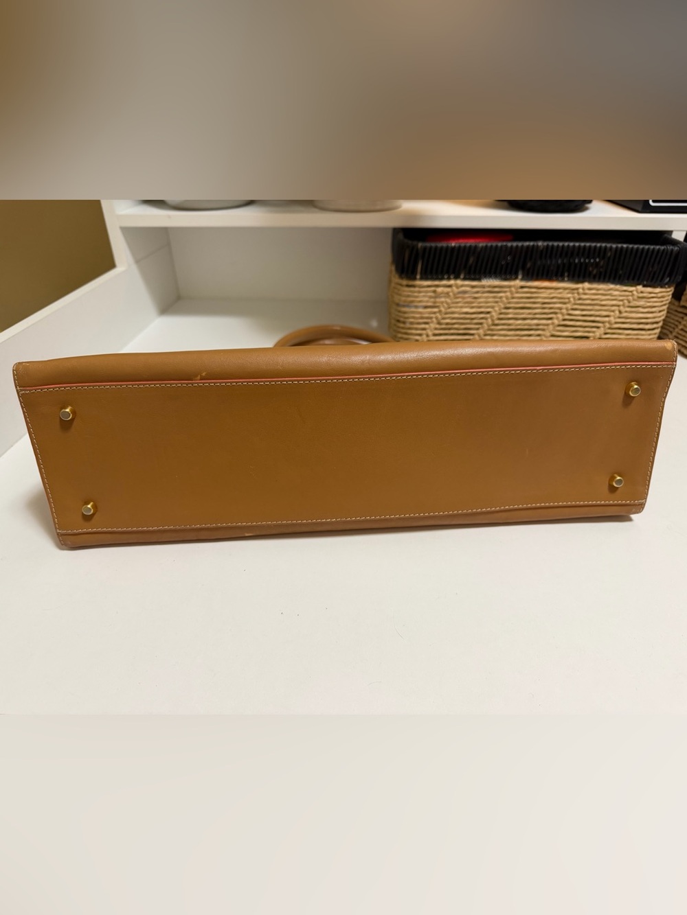 Furla Classic Tan Leather Tote Bag, tan with pink accent, excellent condition - Picture 9 of 15